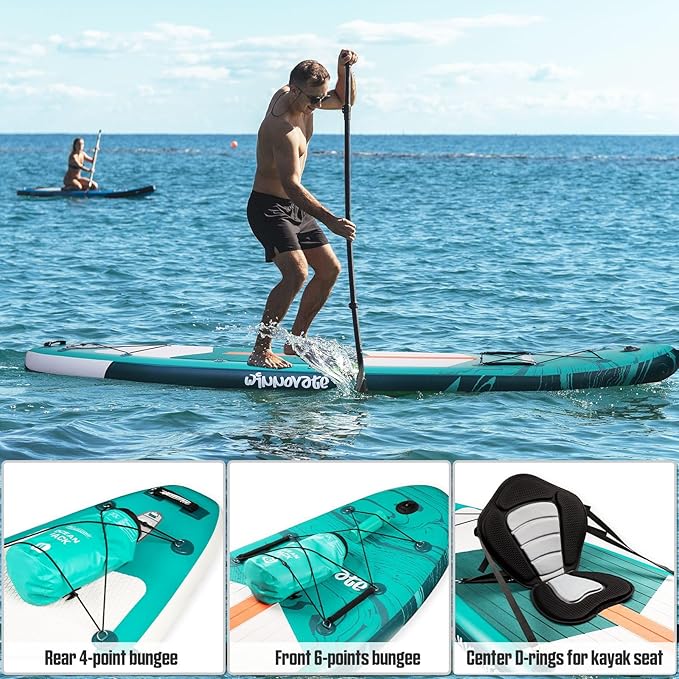 11'6"x35"x6" Wood Grain Stand Up Paddle Board Inflatable, Portable SUP Paddleboard with Complete Accessories, Camera Mount and 10L Dry Bag,Extra Wide Blow Up Paddle Board for Adults Youth Family