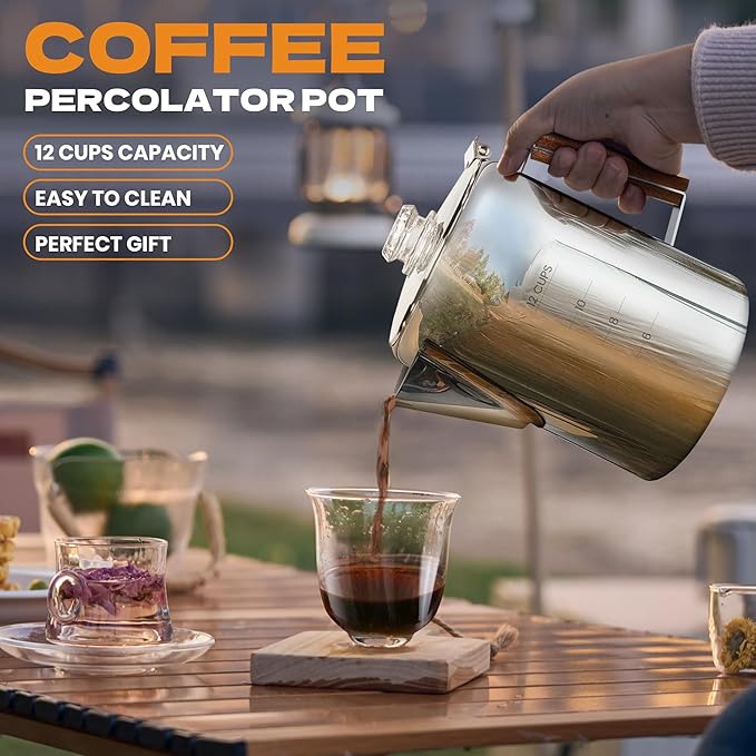 Percolator Coffee Pot Stainless Steel Camping Coffee Pot-NO Aluminum or Plastic Coffee Percolator Stovetop (12 cup)