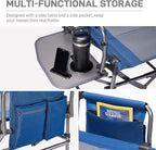 EVER ADVANCED Camping Directors' Chair with Side Table, Portable Folding Chair with Compact Size, Heavy Duty Lawn Chair with Pocket for Camping, Lawn, Sports and Fishing, 400lbs, Blue 2 Pack