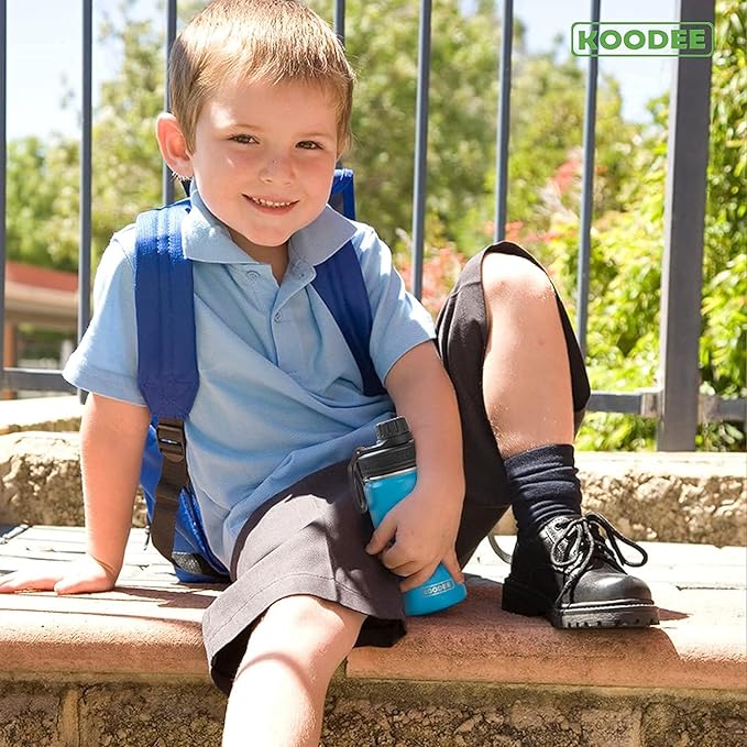 koodee 12 oz Water Bottle Stainless Steel Vacuum Insulated Wide Mouth Water Flask with Leakproof Spout Lid (Sky Blue)