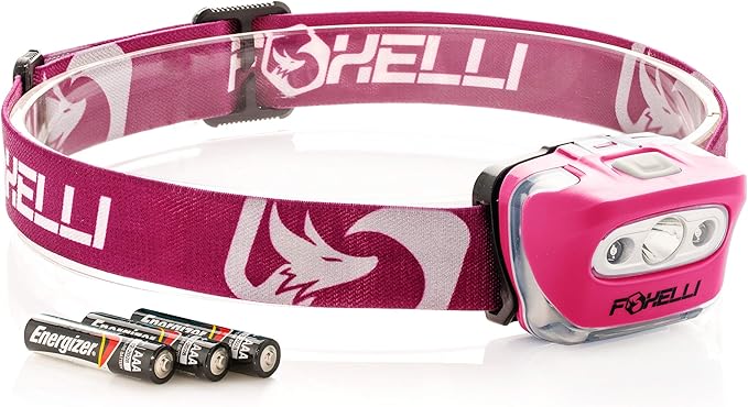 Foxelli LED Headlamp Flashlight for Adults & Kids, Running, Camping, Hiking Head Lamp with White & Red Light, Comfortable Headband, Lightweight & Waterproof, 3 AAA Batteries