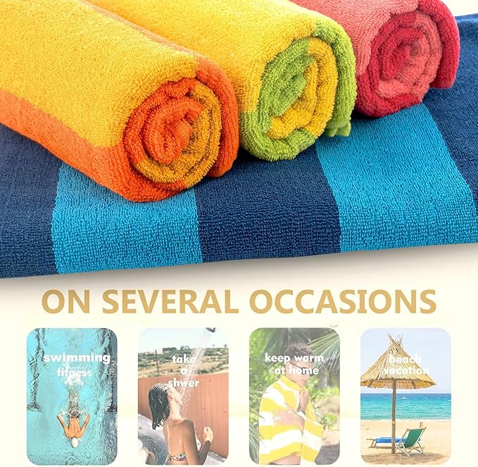 CASA COPENHAGEN Malibu 4Pcs 100% Egyptian Cotton Beach Towels Gift Set- Green, 30"X60", 4 Beach Bath Towels Set (Box Pack,Gift Ribbon Set for Women & Men)