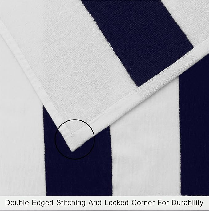 COTTON CRAFT Hooded Beach Towel – Oversized 35 x 70 Towel with Hood for Adults - 100% Cotton Velour Dobby Terry Towel - 450 GSM Pool Bath Wrap - Soft Absorbent Quick Dry – Cabana Stripe Navy