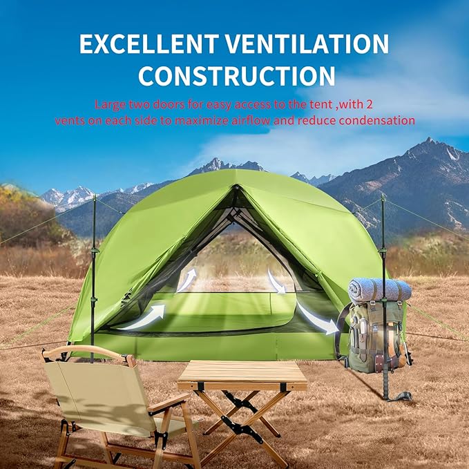2 Person Backpacking Tent 3 Season Camping Tent Ultralight Waterproof Windproof Easy Set Up for Outdoor Hiking Cycling