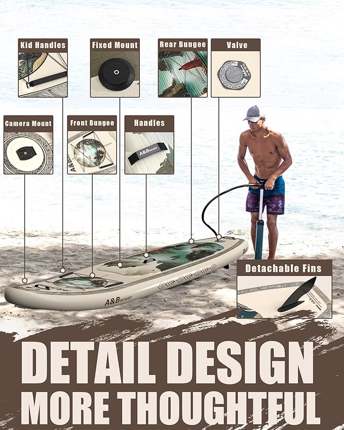 ABBOARD Inflatable Stand Up Paddle Boards - Extra Wide Fishing Paddleboard,Cool Design, Ultra Stable Standup SUP,15 D-Rings, 5 Handles,Camera Mount,100L Backpack, 10L Dry Bag,Youth/Adults