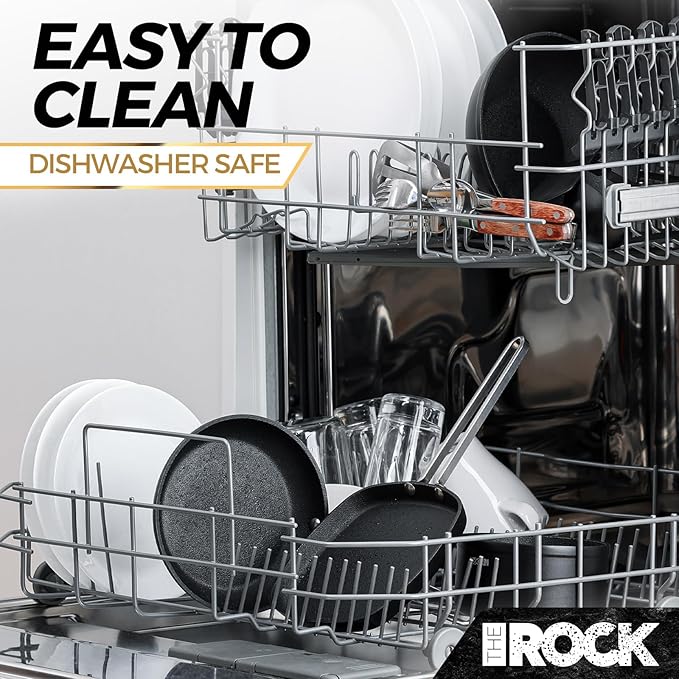 THE ROCK Single Serve Nonstick Pots and Pans Set, 6pc Portion Control Cookware Set with Rock.Tec, Scratch/Stain/Crack Proof, Oven & Dishwasher Safe, Perfect for Dorm, Camping & Small Kitchens, Black