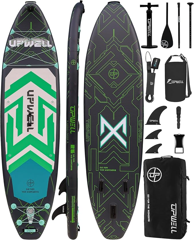 UPWELL 11'6"×35" Extra Wide Inflatable Paddle Board, Stand Up Paddle Board for Youth & Adults, Stable Design, Premium SUP Accessories, 120L Backpack, 10L Dry Bag, Paddle, Leash, Hand Pump, US Fins