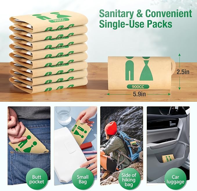 Disposable Urine Bags for Travel, 900ML Portable Solutions for Expedited Travel & Exigency Scenarios,Camping, Traffic Jams, Pregnant, Patient, Kids (Multi-Pack 4/9/12/27) (12 Pack)