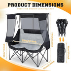 Double Camping Chair with Canopy Shade Oversized 2 Person Camping Sofa Fully Padded Folding Loveseat with Cup Hold and Storage Bag Sturdy for Lawn Beach Fall Outdoor Activities(Black)