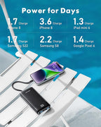 2 Packs Portable Chargers with Built in Cables, 2PCS Slim 10000mAh Travel Essentials Battery Pack 6 Outputs 3A Power Banks for iPhone Samsung Pixel LG Moto iPad