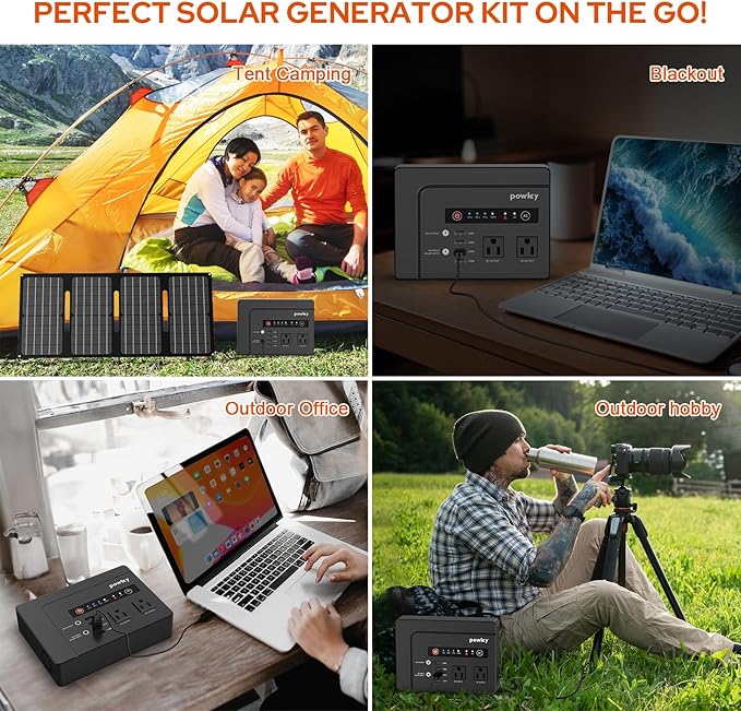 Powkey Solar Powered Generator,200W Portable Solar Generator Power Station with Solar Panels 40W,146Wh Generator Power Bank with 2 AC Outlet 110V Pure Sine Wave for Outdoor Camping Emergency Home