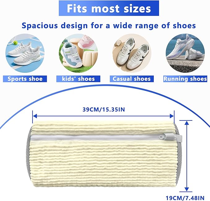 2Pcs Reusable Shoe Washing Machine Bag for Washer and Dryer:Free Up Hands, Prevent Deformation,shoe bag with Zipper Protection Design, Use for all Shoes,Sports Shoes(Cream)
