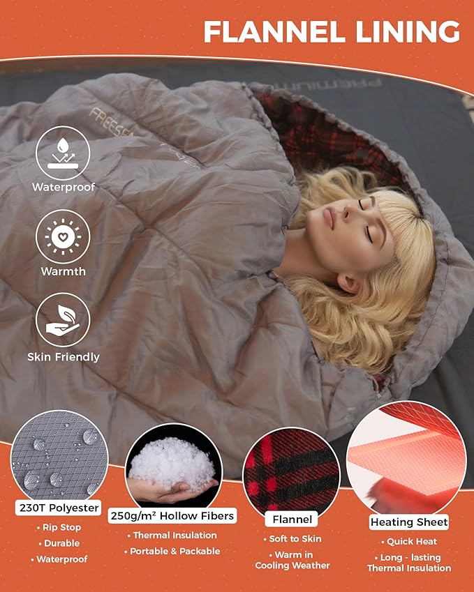 KingCamp Sleeping Bag for Adults, Cold Weather & Warm Extra Wide Big & Tall XL Portable Waterproof Flannel Sleeping Bags, Essentials Gear Accessories for Camping Backpacking Hiking Indoor & Outdoor