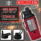 Iron Infidel Battle Bottle - 32 Oz Insulated Water Bottle with Straw Lid & Chug Cap, Stainless Steel Metal Flask Includes Rugged, Removable Sleeve for Keys, Wallet, & Phone (Thin Red Line 1 Liter)