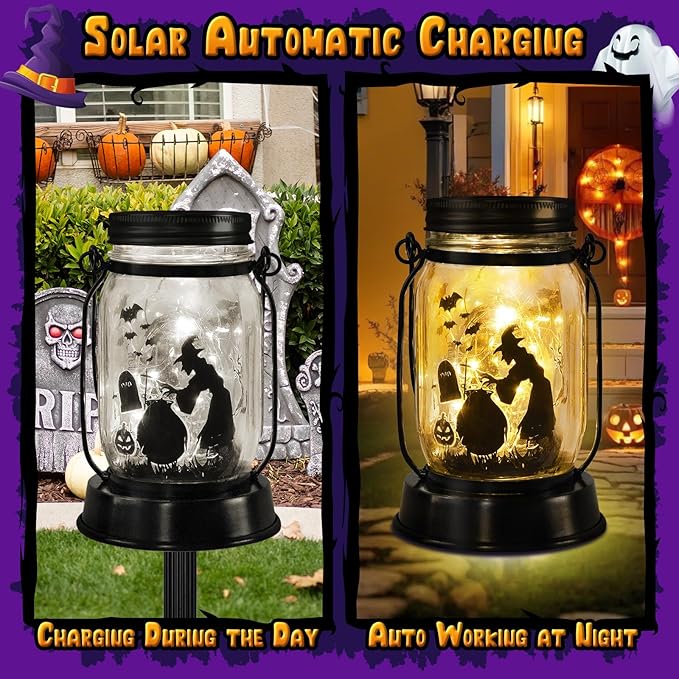 Halloween Decorations Halloween Decor Witch Solar Lanterns Witch Decorations Outdoor Lights Solar Garden for Yard, Patio,Backyard,Porch Torches Lights