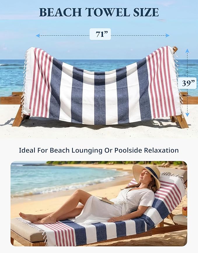 LANE LINEN Beach Towels 6 Pack, Bulk Beach Towels Oversized, Pool Towels for Adults, Pre-Washed, Sand Free Beach Towel, Fast Drying Beach Towel, 39"x71" - Diamond Multi Stripe