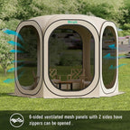 Screen Tent Pop-Up, Portable Tent Canopy with Mesh Mosquito Net, Screen House Room Canopy Shade Screen Houese 10x 10 FT with Carry Bag for Patio, Backyard, Sports & Outdoors Activities, Beige