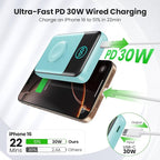 Magnetic Portable Charger for iPhone, 3-in-1 10800mAh Qi2 15W Wireless Power Bank with iWatch Charger,30W PD Fast Charging USB-C LCD Display Battery Pack for Magsafe,iPhone 16/15/14/13/12, Apple Watch