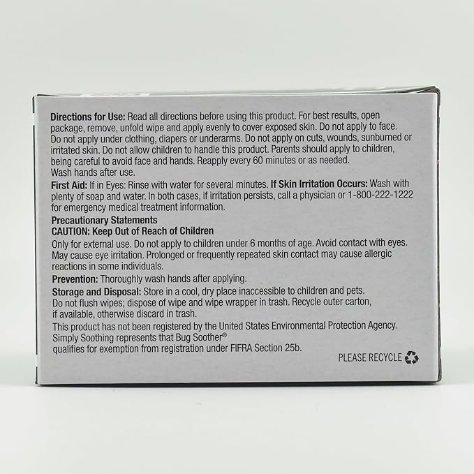 Bug Soother Wipes (15-ct) - Natural Mosquito Repellent & Deterrent - 100% DEET-Free Safe Single-Use Bug Wipes for Adults, Kids, & Pets - Made in USA