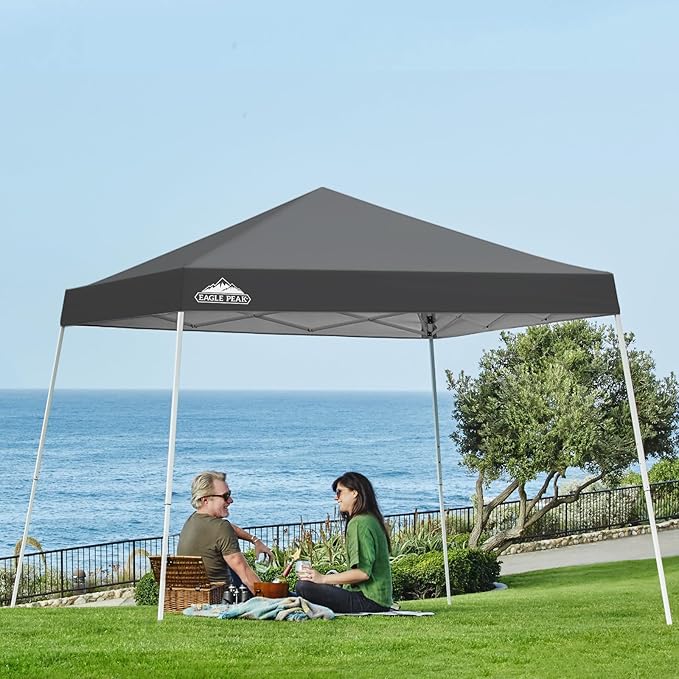 EAGLE PEAK 10x10 Slant Leg Pop-up Canopy Tent Easy One Person Setup Instant Outdoor Beach Canopy Folding Portable Sports Shelter 10x10 Base 8x8 Top (Gray)
