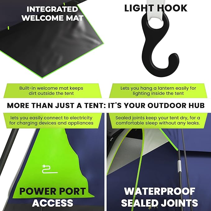 ArkTrek 6 Person Tents for Camping-Robust Family Camping Tent Cabin w Ground Sheet, Rainfly Cover, Powerport-Comfy Large Quick, Waterproof Pop up Camping Tent for Picnics Fishing Hiking