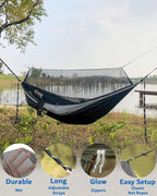 Sunyear Hammock Camping with Rain Fly Tarp and Net, Portable Camping Hammock Double Tree Hammock Outdoor Indoor Backpacking Travel & Survival, 2 Tree Straps,100% Waterproof