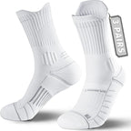 Compression Running Socks 3 Pairs, Cushion Crew Socks, Anti-Blister Moisture Wicking Athletic Hiking Basketball Socks