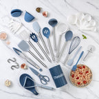 COOK WITH COLOR Silicone Cooking Utensils, Kitchen Utensil Set, Easy to Clean Silicone Kitchen Utensils, Cooking Utensils for Nonstick Cookware, Kitchen Gadgets Set, 38 Piece, Blue and White