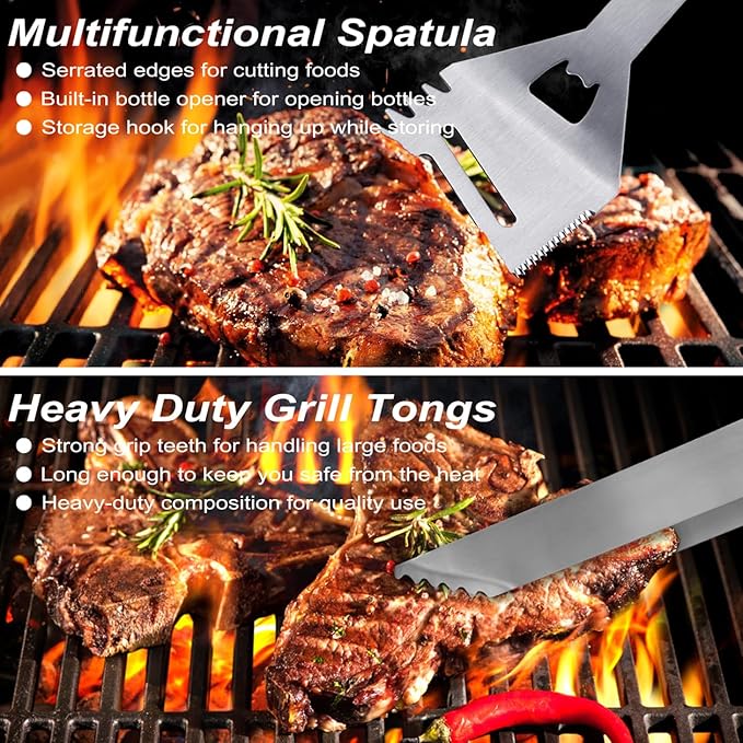 POLIGO 29 PCS BBQ Grill Accessories Stainless Steel BBQ Tools Grilling Tools Set with Storage Bag for Fathers Day Dads Birthday Presents - Camping Grill Utensils Set Ideal Grilling Gifts for Men Women