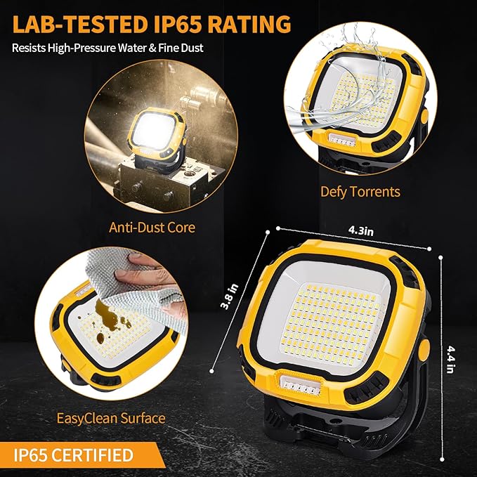 6000mAh Magnetic Work Light Rechargeable with 4000 Lumen IP65 Waterproof, 30H Runtime, 4 Brightness & 4 Color Modes with Red SOS, Strong Magnet Base for Car Repair, Camping, Emergency 2PC