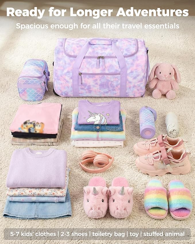 Choco Mocha Girls Suitcase with Wheels, Kids Rolling Duffle Bag Luggage for Travel 22inch, Tie Dye Blue
