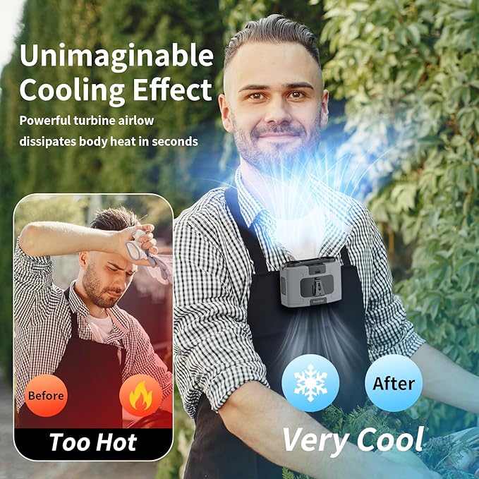 Socool 10000mAh Portable Waist Fan Clip on Wearable Belt Personal Fans Rechargeable Battery Operated, 20H Cooling with 10 Speeds & Dual Motors,Neck Hanging Hands-Free for Outdoor Travel Power Bank