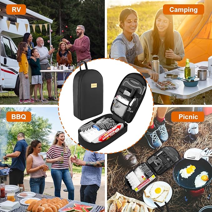 55Pcs Camping Utensils Cooking Set, 2 in 1 Camping Cooking Set & Campfire Grilling Cookware, Portable RV Camping Essentials, Camp Cooking Gear Must Haves Supplies for Travel BBQ Grill Picnic
