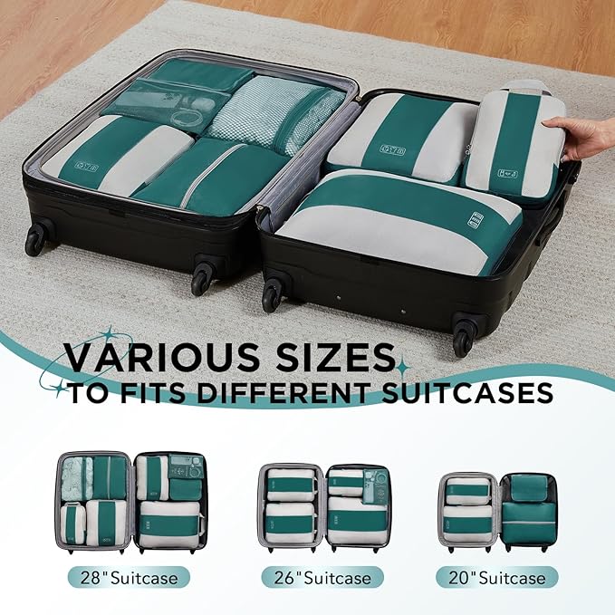 8 Set Compression Packing Cubes for Travel Essentials,Compressible Expandable Packing Cubes for Suitcase,OlarHike Luggage Organizer Bags for Travel,Handy Helper for Organizing Clothes(Dark Blue Green)
