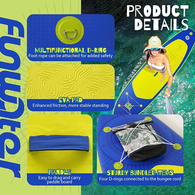 FunWater Inflatable Stand Up Paddle Board with Premium SUP Paddleboard Accessories, Anti-Slip EVA Deck, 11'/10'6'' Paddle Boards for Adults & Youth of All Skill Levels