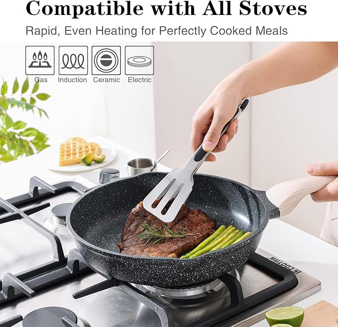 Nonstick Frying Pan Set, 3 Piece Skillet Set, Healthy Induction Cookware Cooking Pan, Stay-Cool Handle, Compatible with All Stovetops, PFOA Free (9.5, 11, 12.5 Inch)