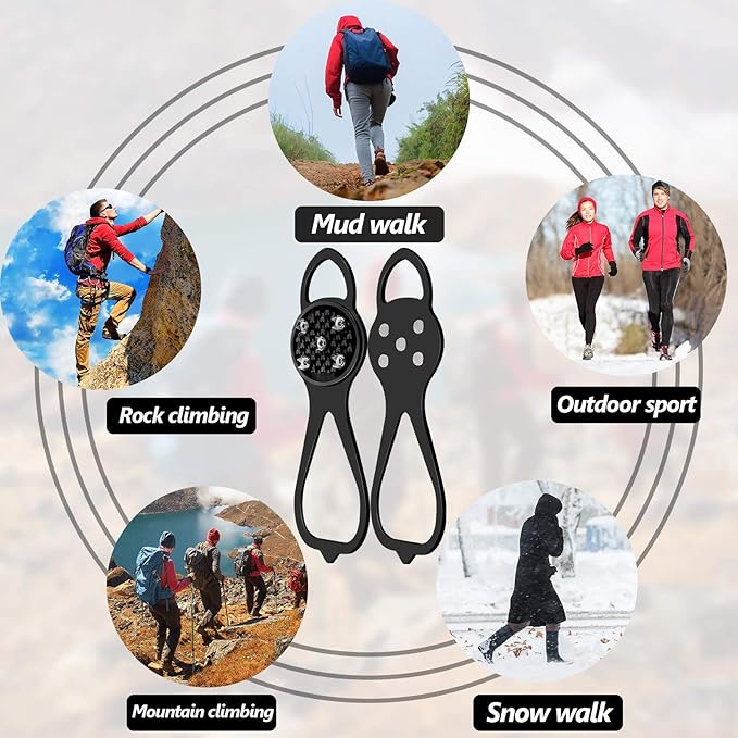 Syhood 2 Pairs Non Slip Gripper Spikes Ice Cleats Snow Traction Cleats Crampons for Women Men Walking Running on Snow Ice