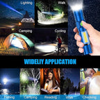 Hoxida Flashlight USB Rechargeable, Magnetic LED Flashlight, Super Bright LED Tactical Flashlight with Cob Sidelight, Waterproof, Zoomable Best Small LED Flashlight for Camping, Emergency - Blue