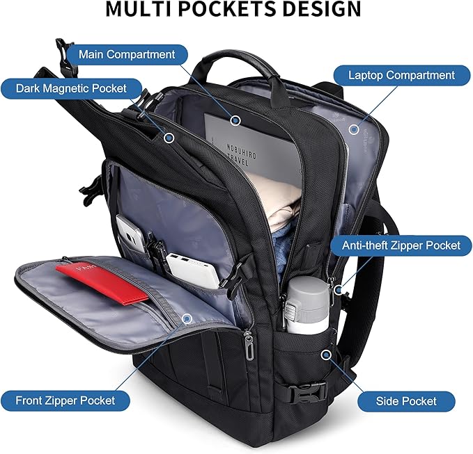 WITZMAN Travel Laptop Backpack for Men Fit 16 inch Computer Carry-on Airline Approved with USB Charging Port(B716 Black)