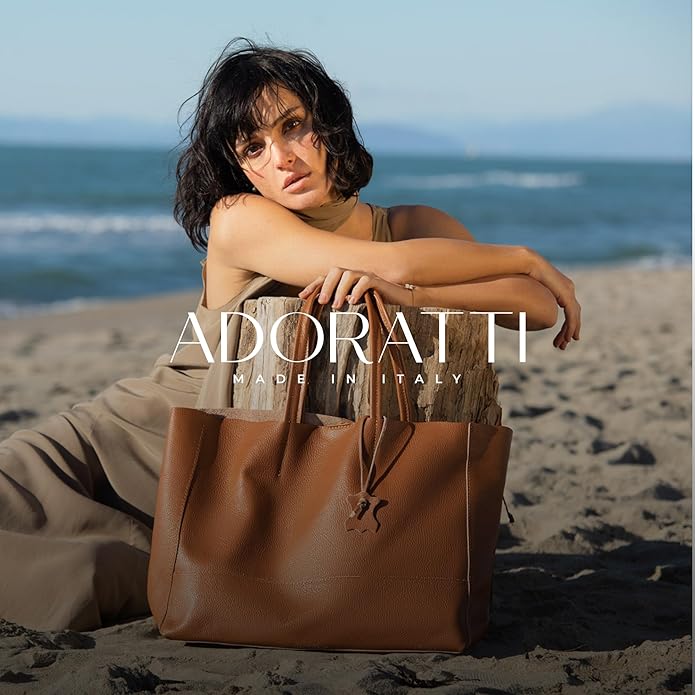 Italian Leather Tote Bag for Women - Large Shoulder Shopper, Fits 16” Laptop, Keychain Holder, Made in Italy