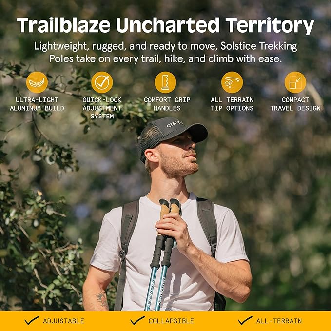 Retrospec Solstice Hiking Poles for Men & Women - Adjustable and Collapsible Lightweight Walking & Trekking Sticks - Aluminum w/Cork or Foam Grip