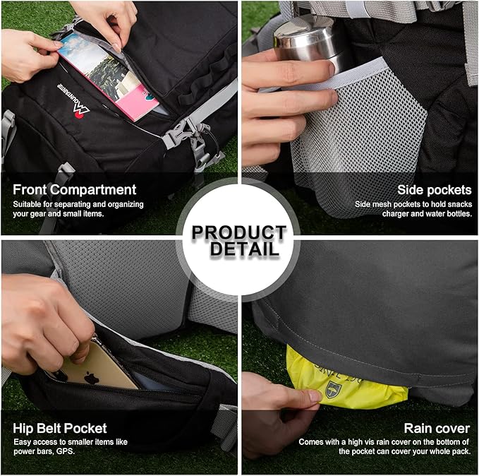 MOUNTAINTOP 80L Internal Frame Backpack for Man & Women Backpacking Hiking Backpack with Rain Cover