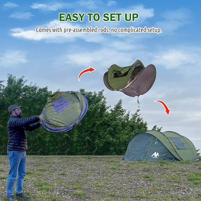 6 Person Pop Up Tents for Camping - AYAMAYA Waterproof Instant Tent Upgraded 2 Doors with Vestibule & Porch, Double Layer Large Size Family Easy Tent Automatic Setup for 4-6 People Camping Hiking