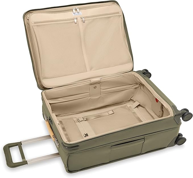 Briggs & Riley 26" Medium Expandable Spinner - Checked Luggage for Travel, Suitcases with Wheels, Softside Rolling Bag for Men & Women, Self-Repairing Zipper - Baseline Collection, Olive