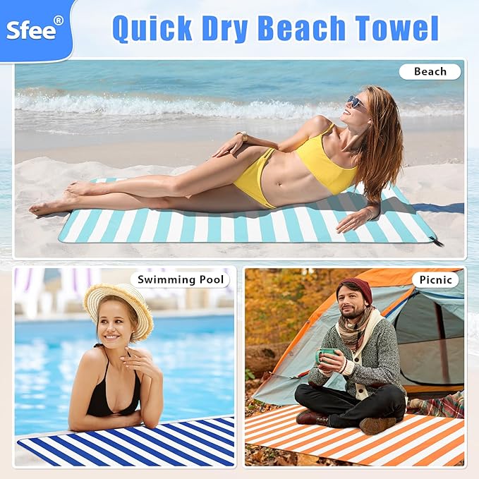 Sfee 2 in 1 Microfiber Beach Towel, Quick Dry Towel Camping Travel Towel Super Absorbent Compact Lightweight Sports Gym Towel Set for Beach, Gym, Hiking, Pool, Backpacking, Bath, Yoga