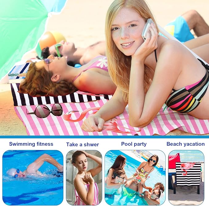 EBOOT 10 Pack Oversized Beach Towel Set Extra Large Pool Towels Microfiber Quick Dry Swim Blanket for Adult Women Men Face Hand Body Bath Travel Pool(Novel Color,36 x 72 Inch,Flamingo)