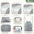 10 Set Compression Packing Cubes, Lightweight Travel Essentials, Stretchable Expandable Storage Bags, Compression Bags for Travel Accessories Luggage Storage Set (Green, 10 set)