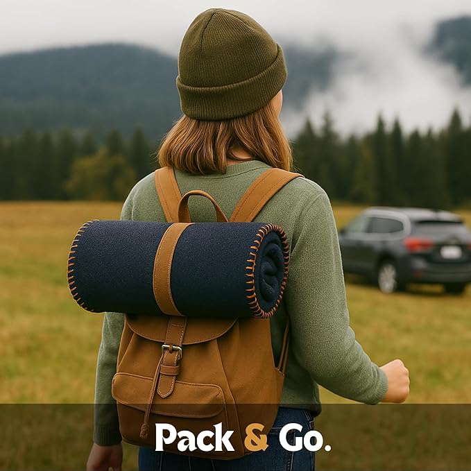 Wool Camping Blanket – 70% Wool Heavy-Duty Military Style Throw, Warm & Washable, Fire Retardant Cover for Emergency, Survival & Outdoor Use – Perfect for Camping, Car, Home & Hiking, Navy 62x84