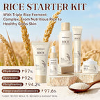 5PCS Rice Skincare Set, Korean Hydrating Skin Care for Girls Teens Women, Rice Cleanser Toner Serum Face Cream Eye Cream, Moisturizing Daily Skincare Routine Kit