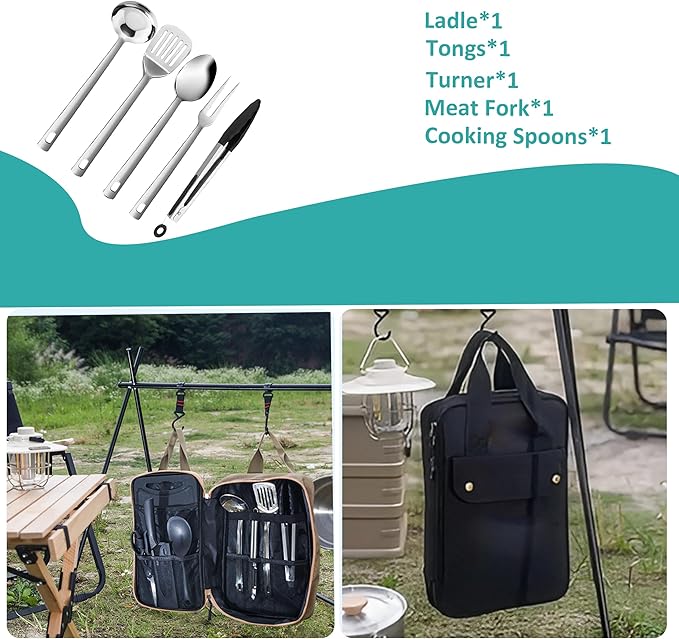 Camping Kitchen Utensil Set Outdoor Cooking Set Accessories Camping Cookware Kit for Travel, RVs, BBQs Stainless Steel Portable Camping Essentials Cooking Knife Set